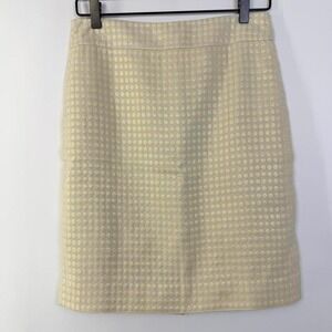 J.Crew Gold Metallic Polka Dot Skirt Textured Silk Blend Pencil Skirt